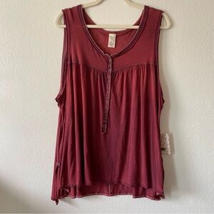 Free People We The Free Lightweight Flowy Boho Henley Tank Wine Red Medium NWT